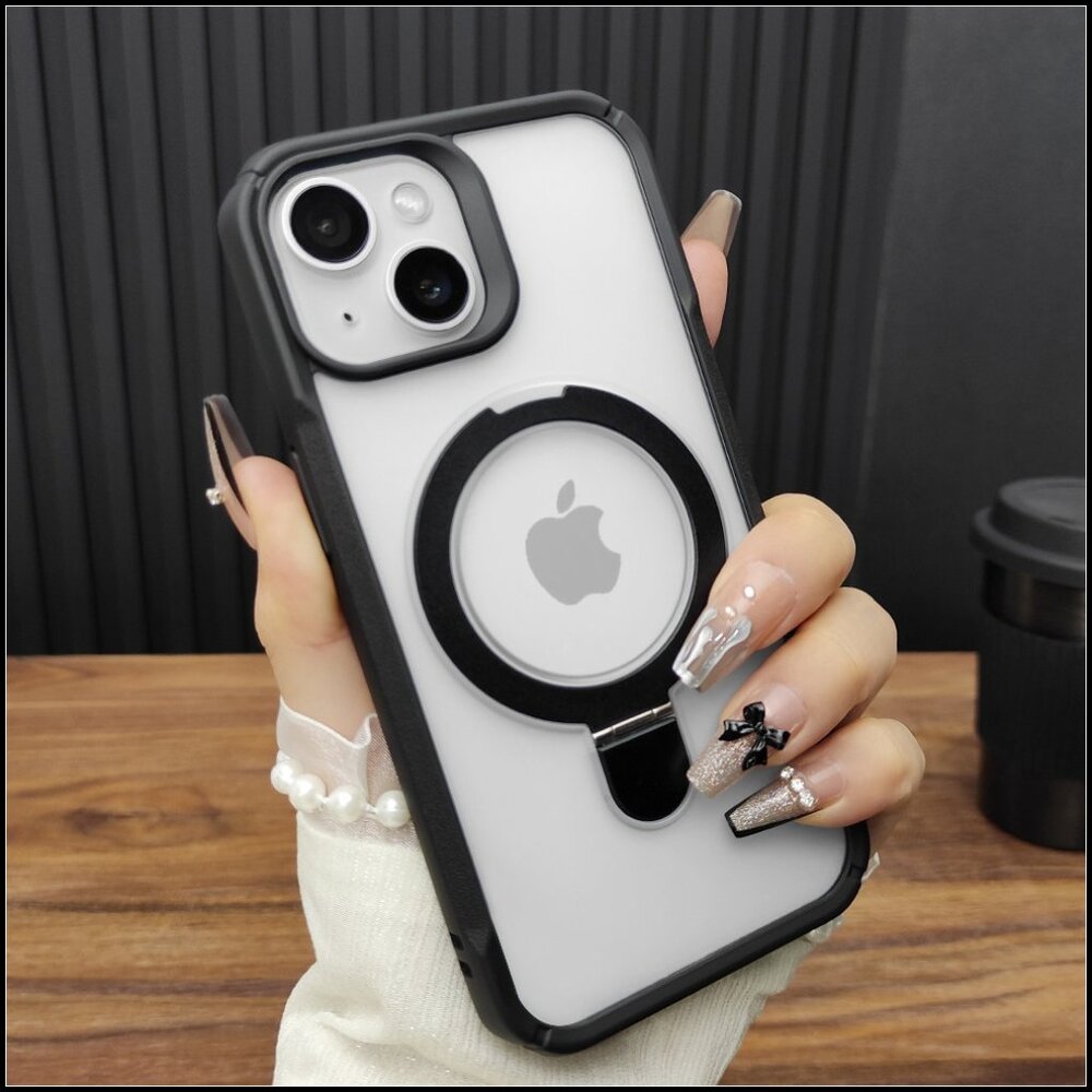 Clear Frosted MagSafe Case with Black Bumper & Kickstand